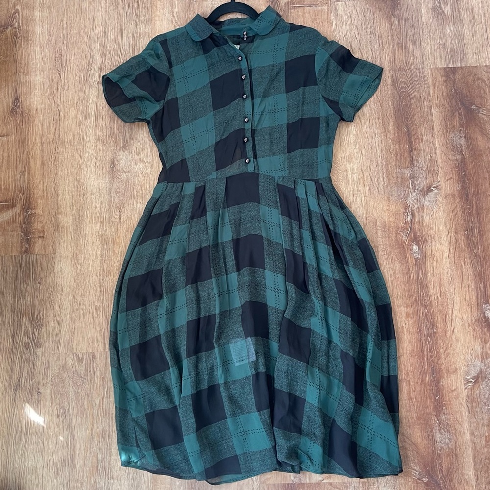 Reformation green buffalo check dress sz large